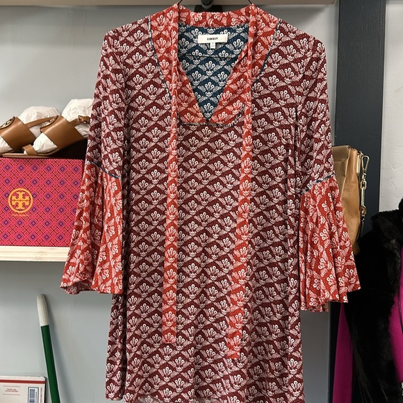 LIKELY Red & White Boho Print Tunic Dress - Size 2 - Picture 2 of 6